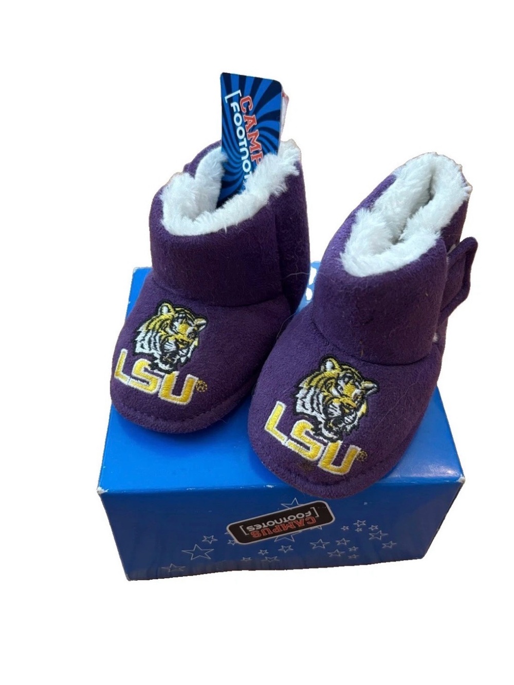 LSU Purple Baby Bootie Slippers with Plush Lining - Size 4